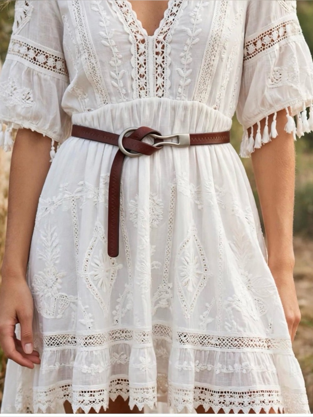Chic Red Brown Vegan Leather Belt with Silver Buckle